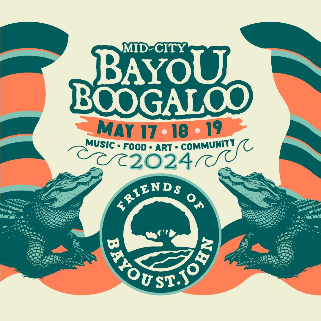 Bayou Boogaloo 2024 flyer listing the dates of the festival in a stylish graphic.